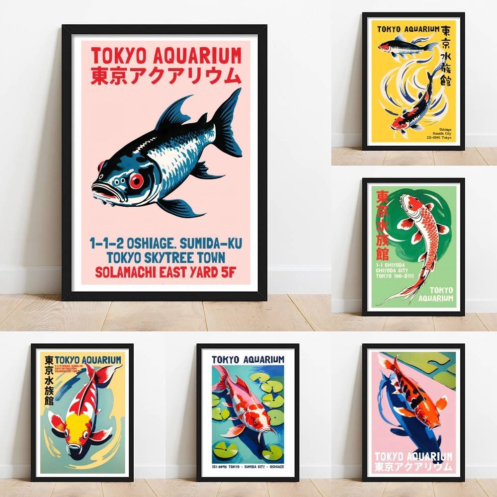 Aquarium Fish Wallpaper - Plakat Papierowy z Rybami Koi z